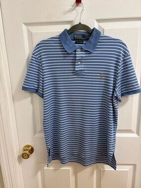 Polo Ralph Lauren blue and white striped polo shirt